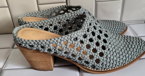 MI.IM Women’s Pale Blue Woven Braided Mules Slides 2.5in Block Heel - Picture 4 of 8